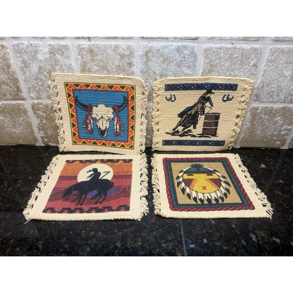 El Paso Saddle Blanket Co 4 Coaster Mats NA Native Tribal South Western Design